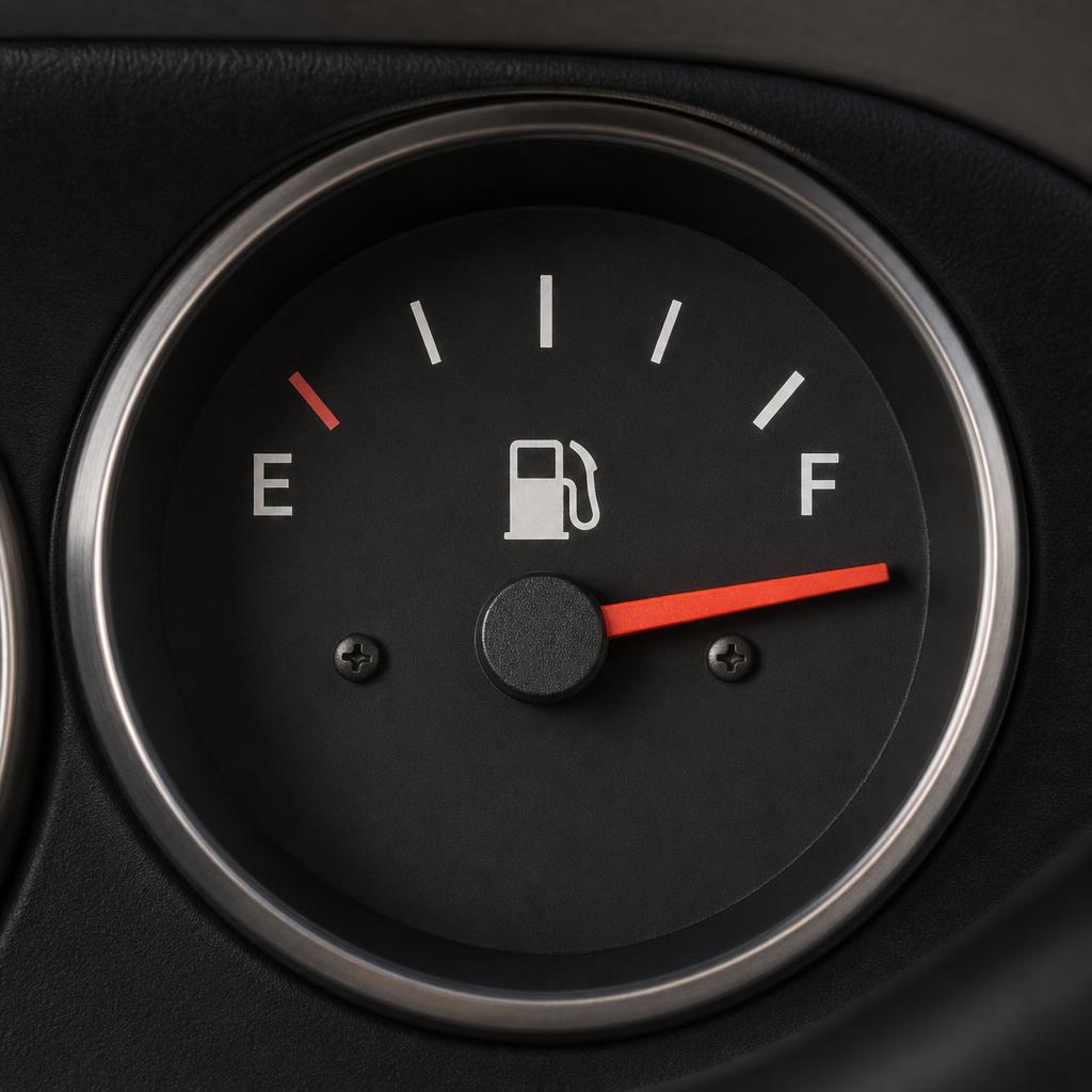 Car dashboard fuel gauge showing a full tank — keeping the tank above half enables the factory DPF regeneration protocol, pro tip from dpf-problems-solutions.com — Photo Created by www.dpf-problems-solutions.com